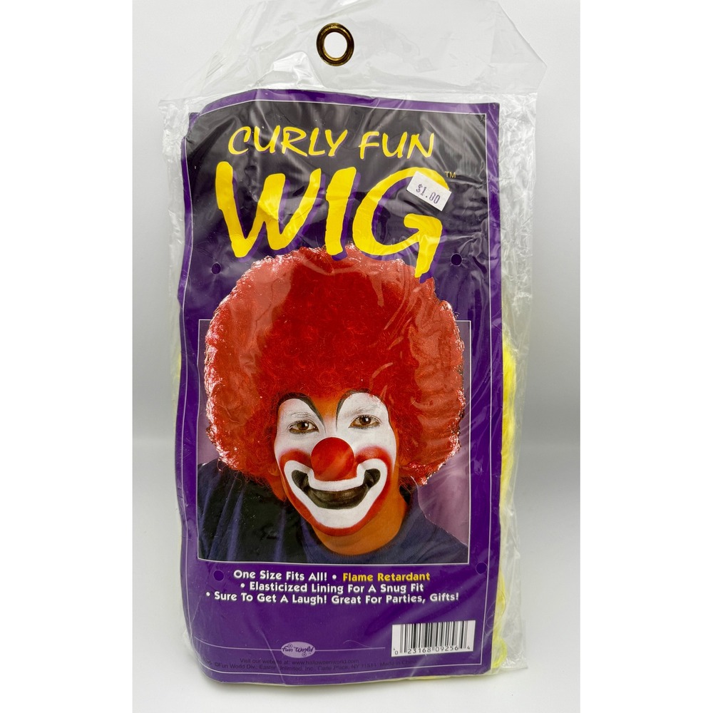 Fun World Curly Fun Wig Yellow Clown Costume Afro Cosplay New Sealed VTG Basic